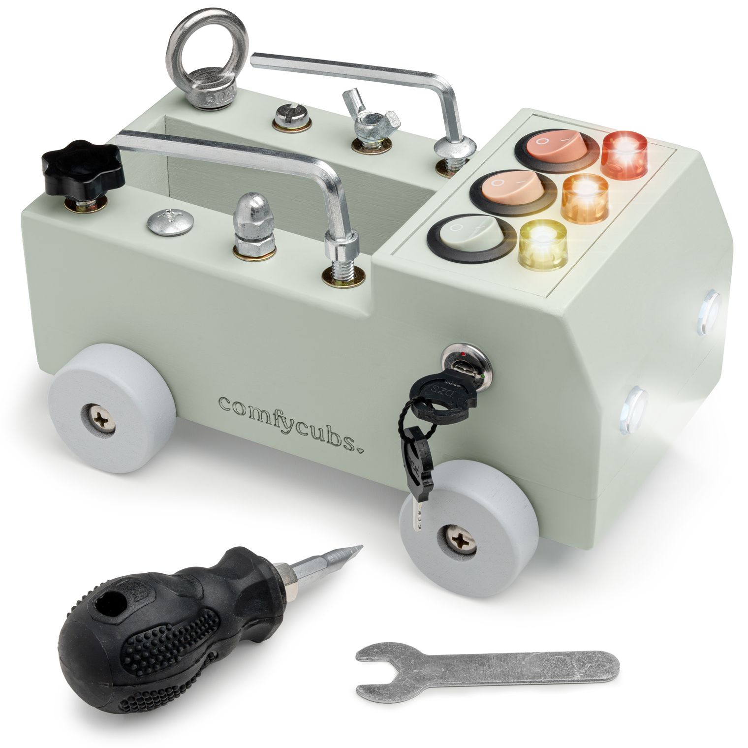 Busy Board Truck Toy Set with LED Light Switch for Kids 3+: Sage
