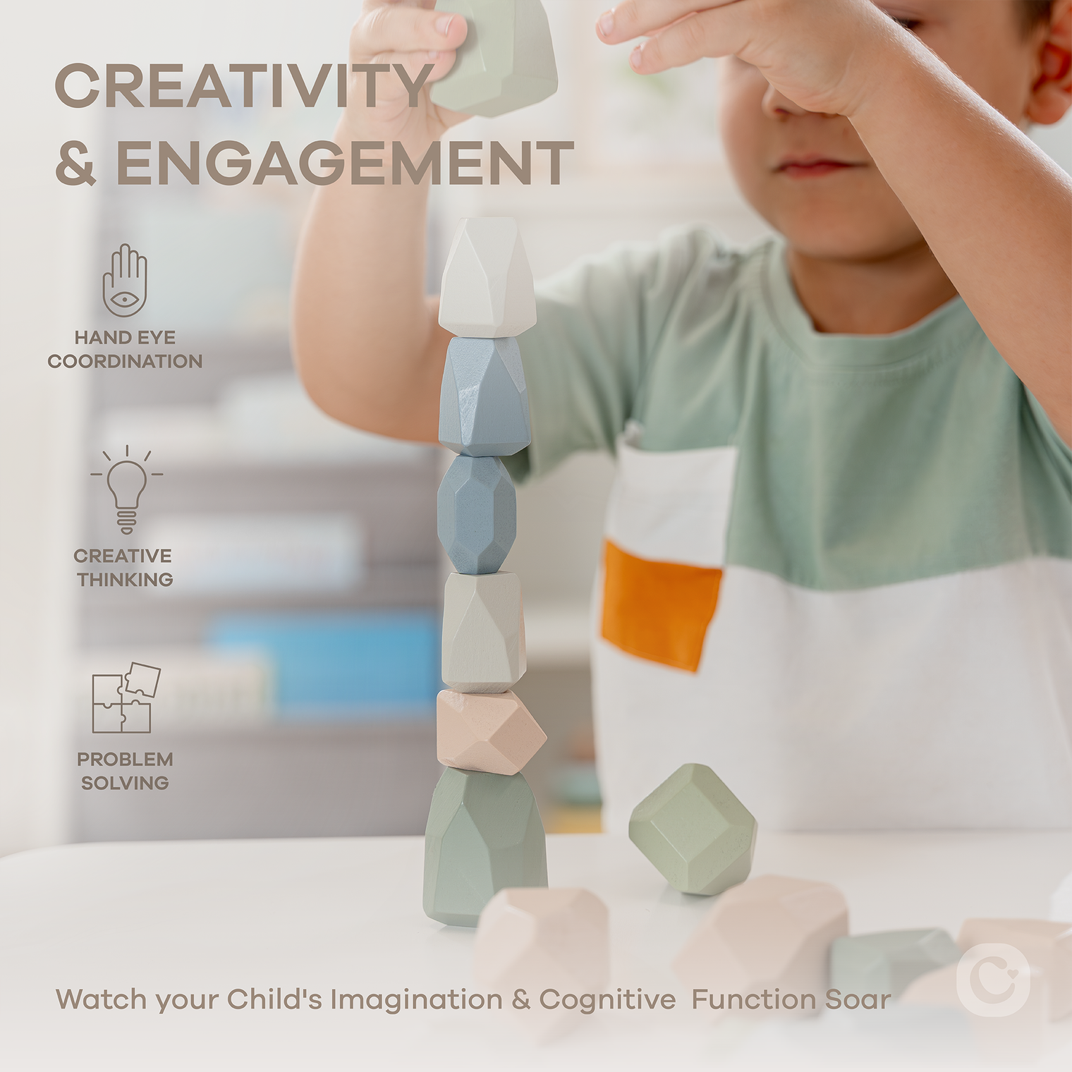 Stacking Blocks for Toddlers by Comfy Cubs: Neutral Pack