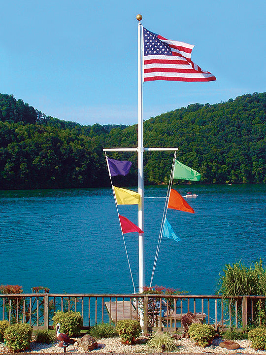 Nautical Aluminum Flagpole with Yardarm - Heavy Duty, Lifetime Warranty - Made in USA
