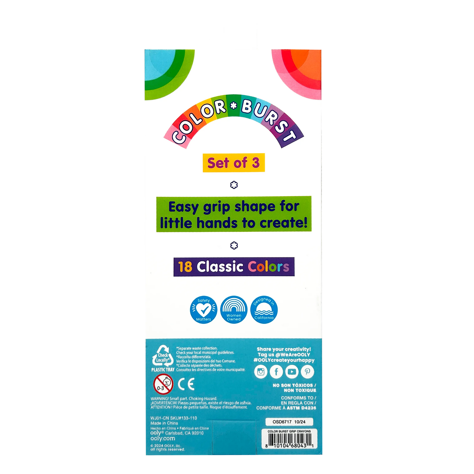 Color Burst Easy Grip Crayons (Set of 3 / 18 Classic Colors