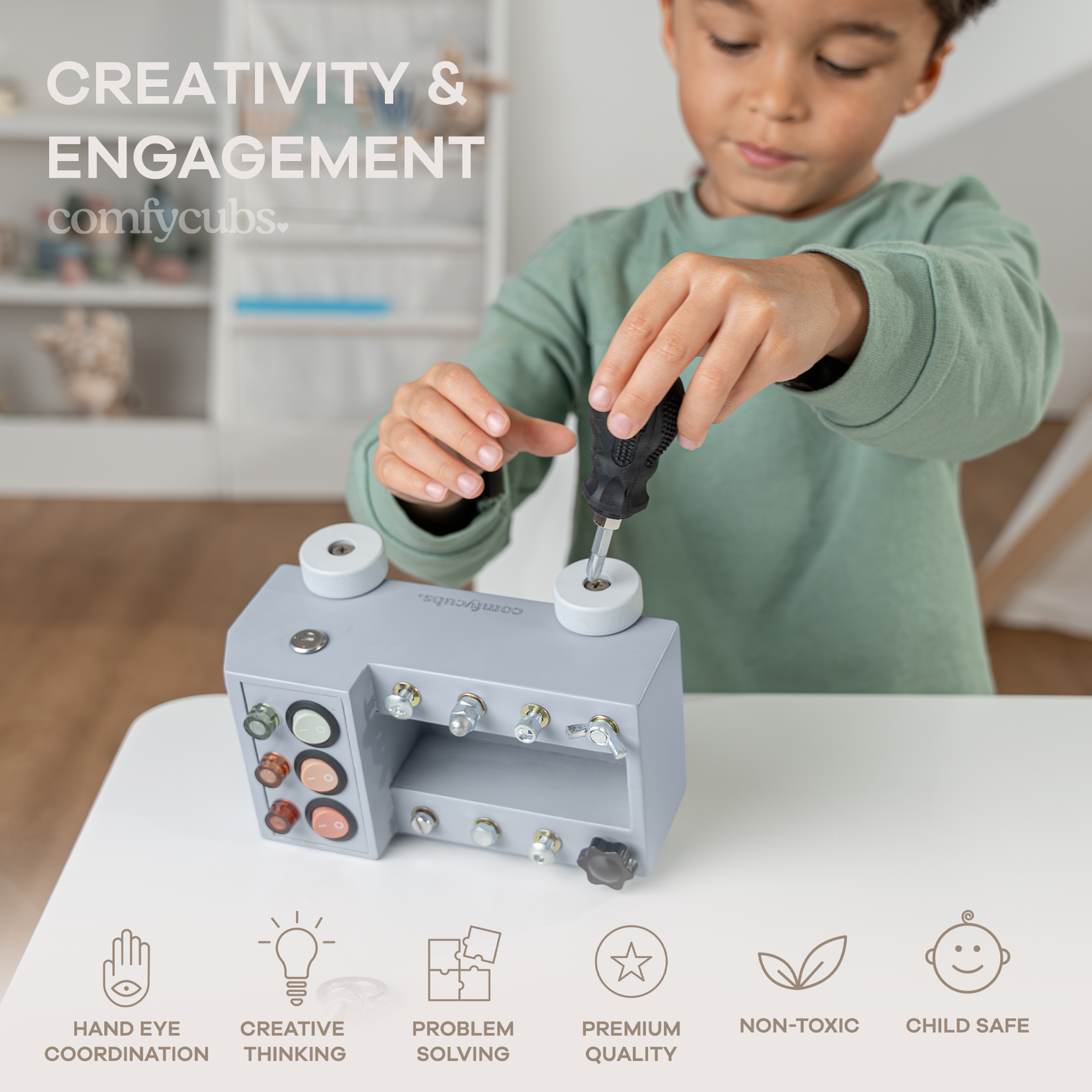Busy Board Truck Toy Set with LED Light Switch for Kids 3+: Pacific Blue
