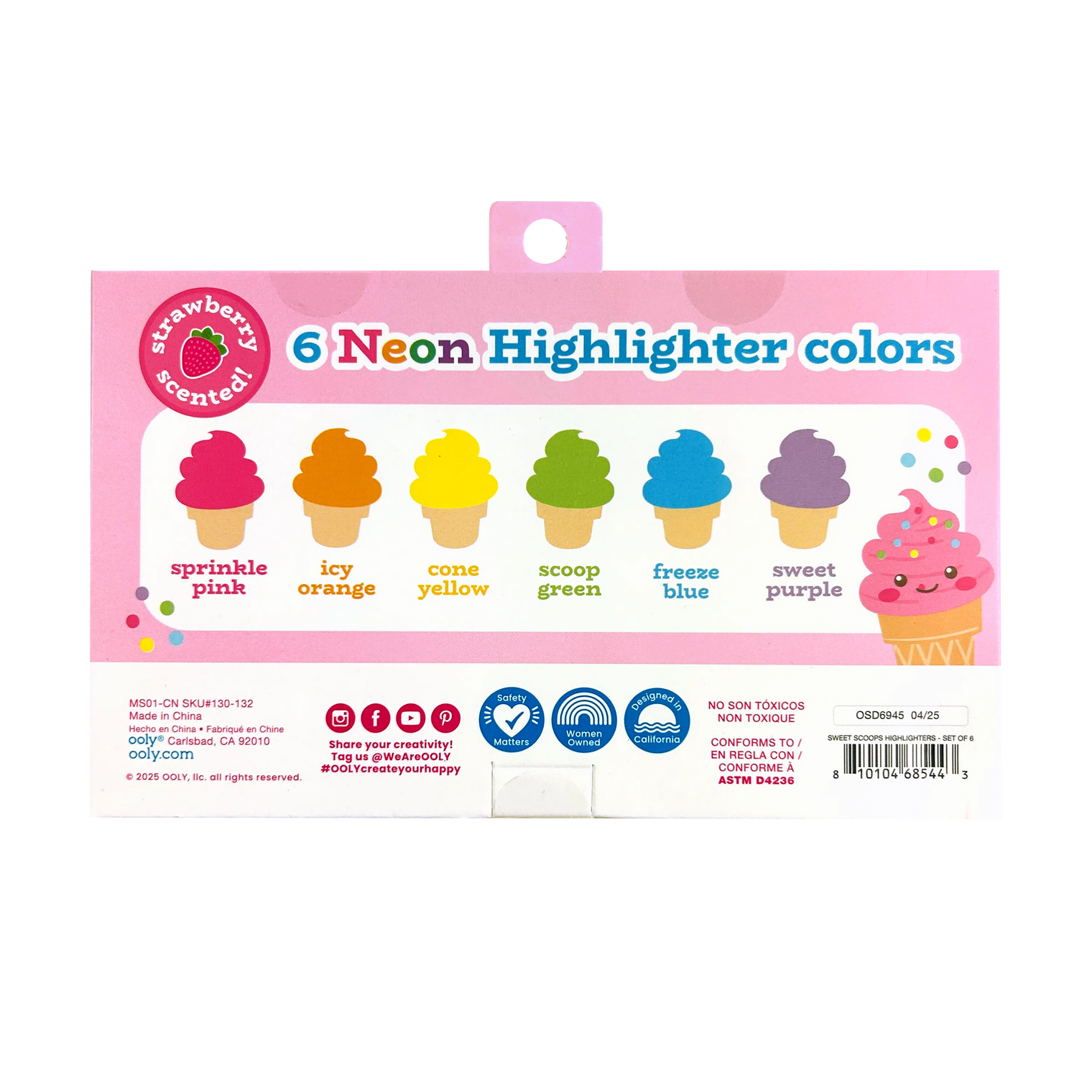 Sweet Scoops: Neon Highlighters - Strawberry Scent (Set of 6)