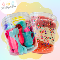 Besties Brunch sensory dough jar with pink, white, and red dough