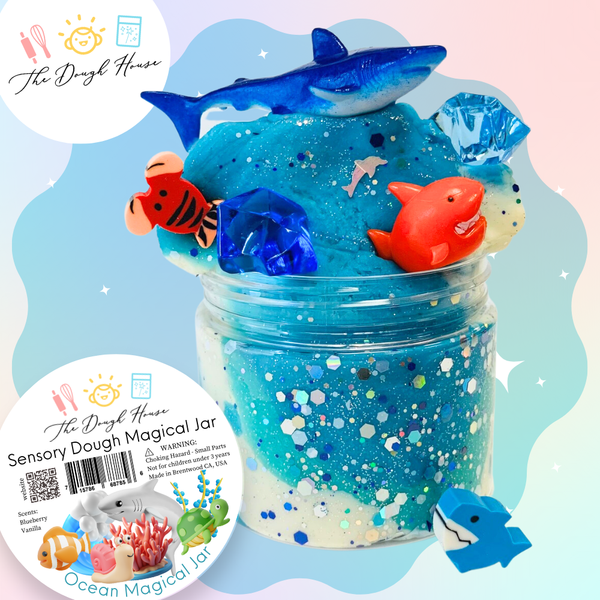 fun Size Sea-Themed sensory dough jar with blue and white dough