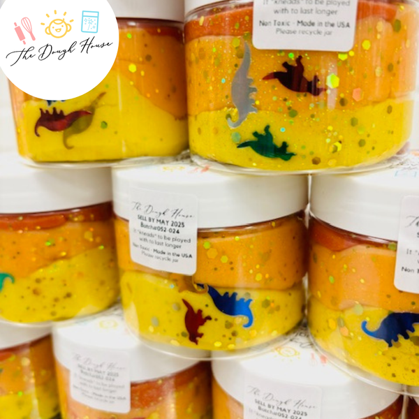 Mini sensory dough jar for dino-loving toddlers