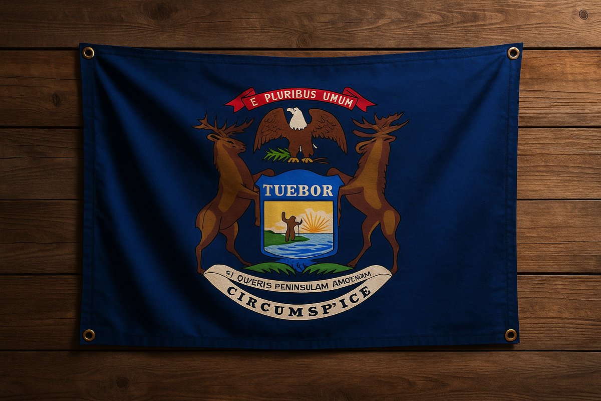 Michigan Flag with Grommets Along the Edges for Wall Hanging