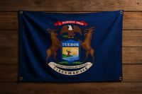 Michigan Flag with Grommets Along the Edges for Wall Hanging